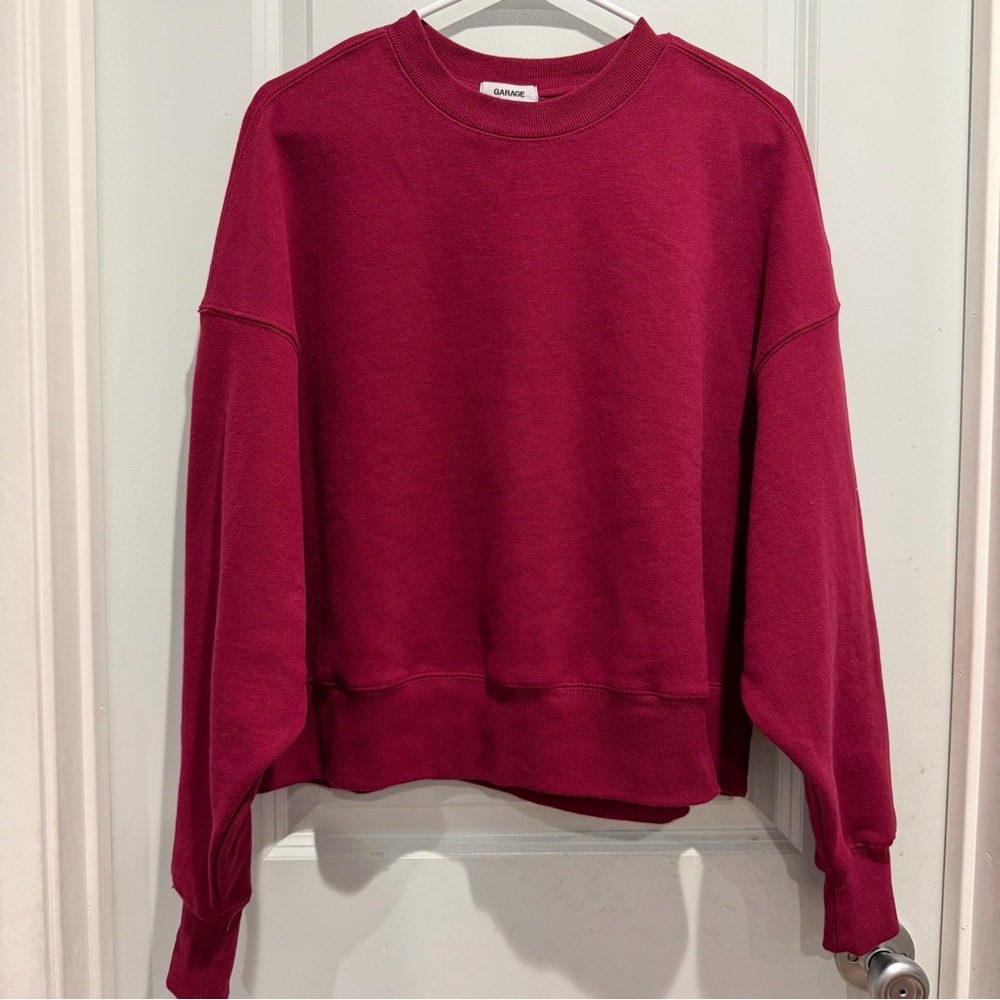 Garage Sour Cherry Burgundy SoftTerry Bubble Crewneck Sweatshirt, Size S/M